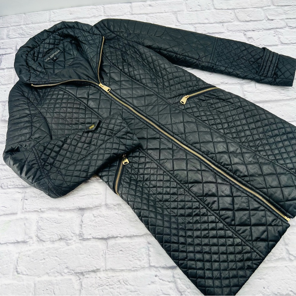 Via Spiga Size Small Black Diamond Quilted Walker Jacket Coat Lightweight